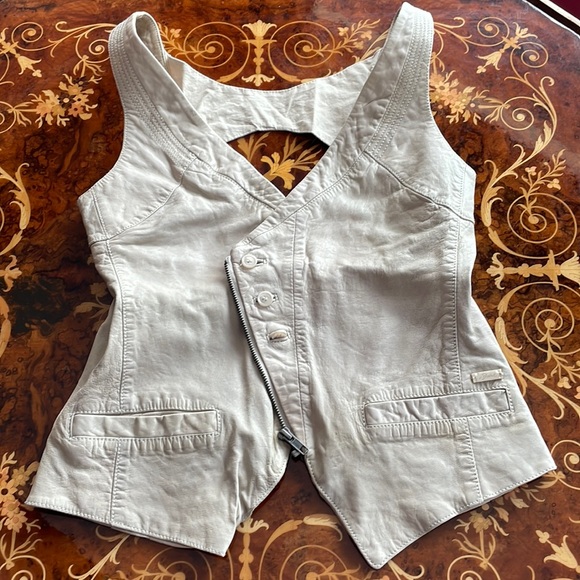 Diesel Jackets & Blazers - DIESEL beige leather cutout vest SzM